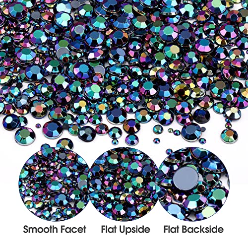 2 Boxes Flat Back Rhinestone&Pearls Kits for Nail Art, Face Makeup and Craft,Flatback Half Round Pearls White and Beige Color+ Black AB Crystal with Pickup Pencil and Tweezer