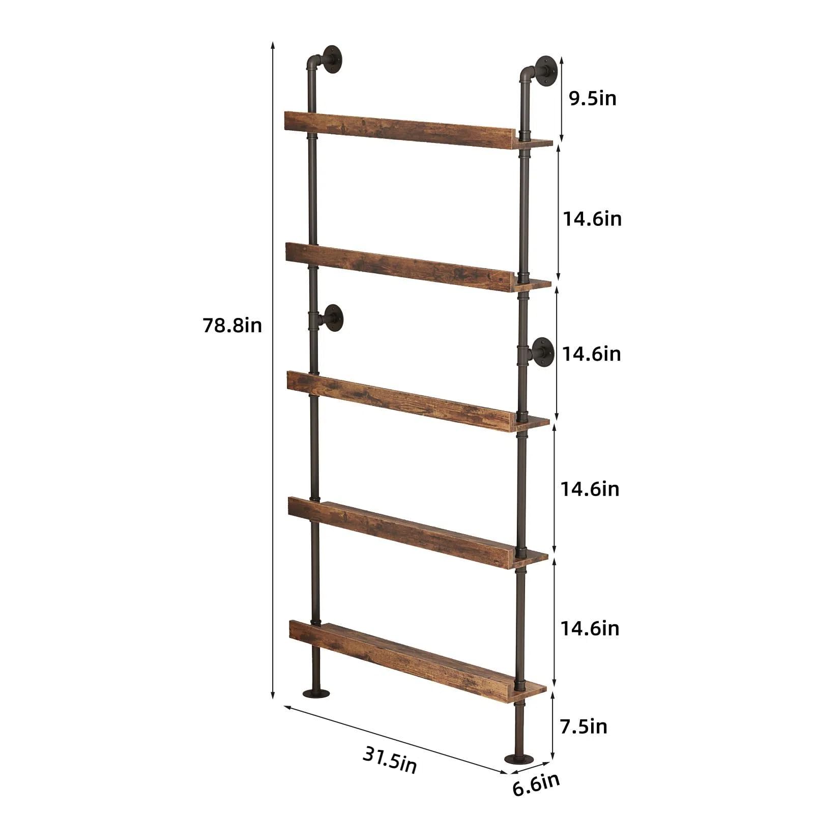 Woskar 5-Tier Wall Mounted Wine Rack, Industrial Pipe Bar Shelf for Wine Bottle Storage, Industrial Pipe Shelves Shelf Shelving for Home Bar Dining Room Kitchen (31.5" W x 79" H x 8.6" D)