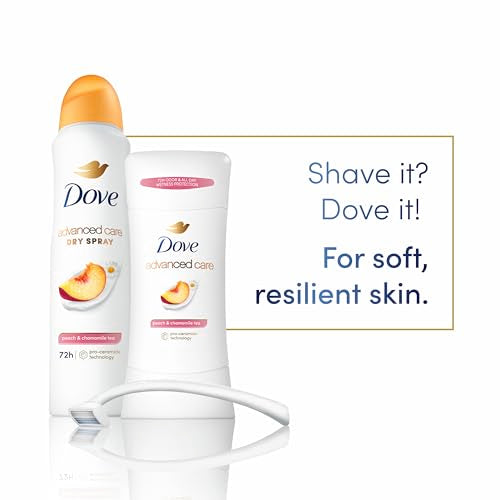Dove Advanced Care Antiperspirant Deodorant Dry Spray Peach & Chamomile Tea 3ct underarm care boosts skin's ceramide levels 72hour odor control &all-day sweat protection ProCeramide technology 3.8 oz