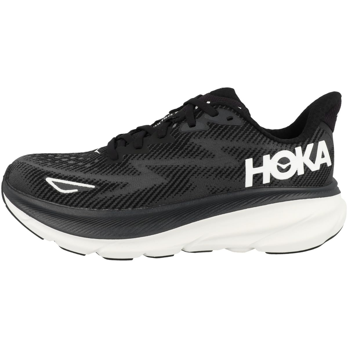 Hoka Women's Clifton 9 Sneaker, Black/White, 6.5