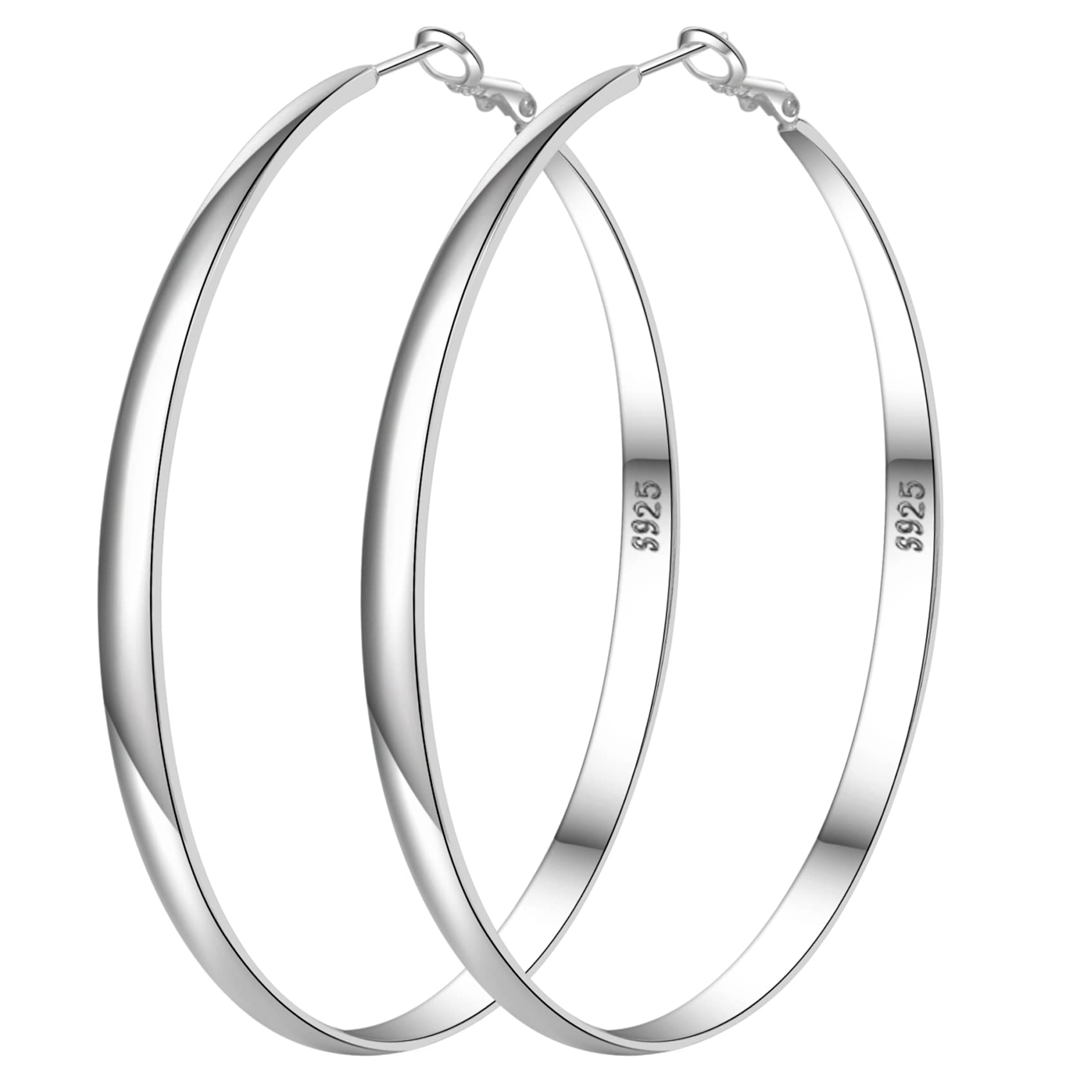 PABBEU Sterling Silver Hoop Earrings for Women S925 Silver Hoop Earrings Large Silver Hoop Earrings Hypoallergenic Thin Oversize Big Silver Hoop Earrings Sterling Silver Earrings for Girls