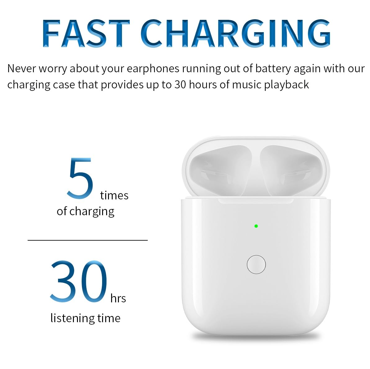 Replacement AirPod Charging Case Compatible with AirPods 1st 2nd Generation Wireless Charging case Bluetooth Pairing Sync Button (No Earbuds)