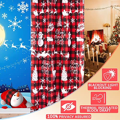 PANELSBURG Christmas Kitchen Window Curtains Over Sink,Red 45 Inch Length Cute Buffalo Plaid Cafe Blackout Short Curtains for Small Bathroom Window Living Room,Cortinas de Navidad Cocina para Sala