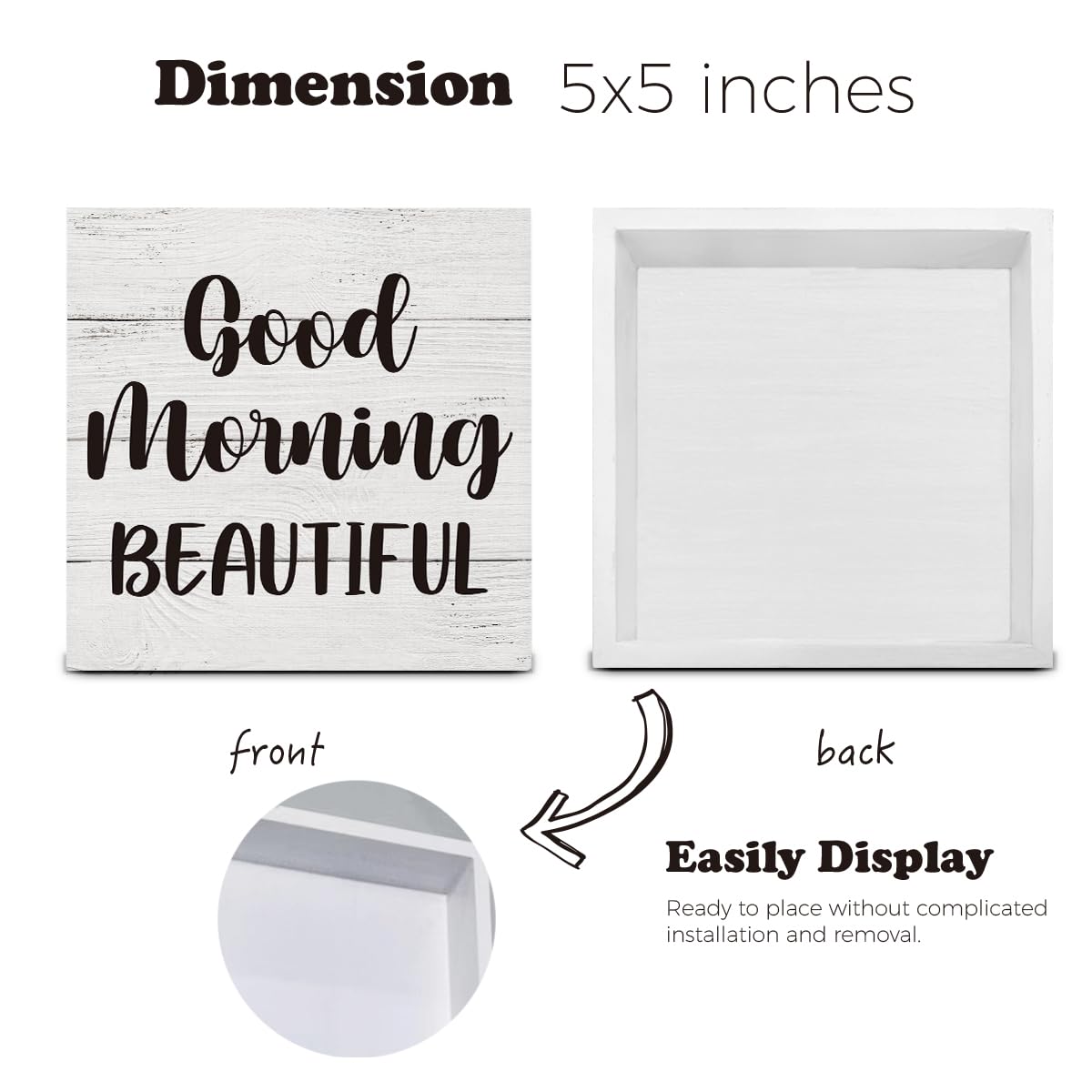 Good Morning Beautiful Wooden Box Sign Desk Decor Wood Box Sign for Home Bedroom Bathroom Shelf Table Decoration 5 X 5 Inch