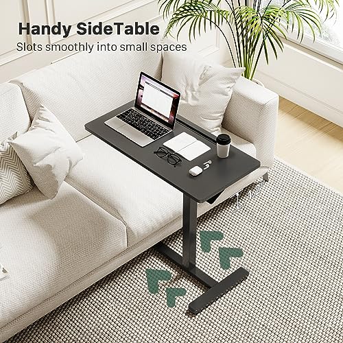 Gibbon Mounts Mobile Standing Desk, Pneumatic Adjustable Rolling Desk(31.5 Inches), Portable Laptop Desk with Wheels, Overbed Bedside Table Laptop Table for Couch, Home, Office, Black