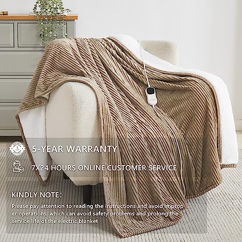 Homemate Heated Blanket Electric Throw - 50"x60" Heating Blanket Throw 1/2/4/6/8 Hours Auto-Off 10 Heat Levels Heat Blanket Over-Heat Protection Soft Flannel Sherpa Heater Blanket ETL Certification
