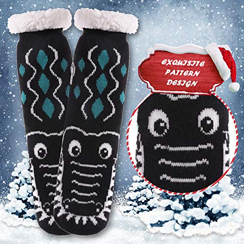 DYW Mens Slipper Socks Animal Fuzzy Non Slip Fluffy Winter Warm Soft Thick Fleece lined Thermal Home Socks (Black Crocodile)