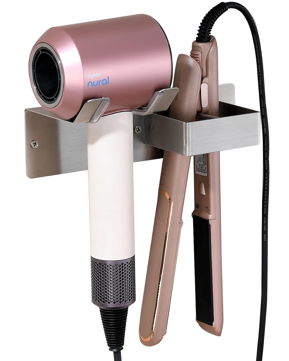 Hair Dryer Holder Wall Mounted, Stainless Steel Blow Dryer Holder for Bathroom, Hair Dryer and Straightener Holder Adhesive or Drilling, Hair Tool Organizer for Salon Barber Shops Banjekt