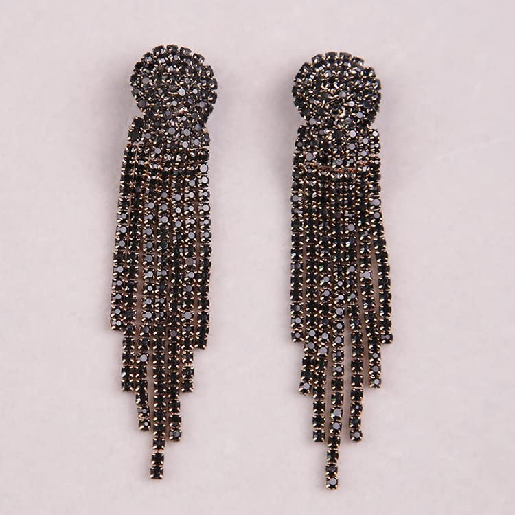 Mlouye Rhinestone Earrings Dangling for Women, Dangle Earrings Long Tassel Crystal Chandelier Drop Earrings for Prom Party Black