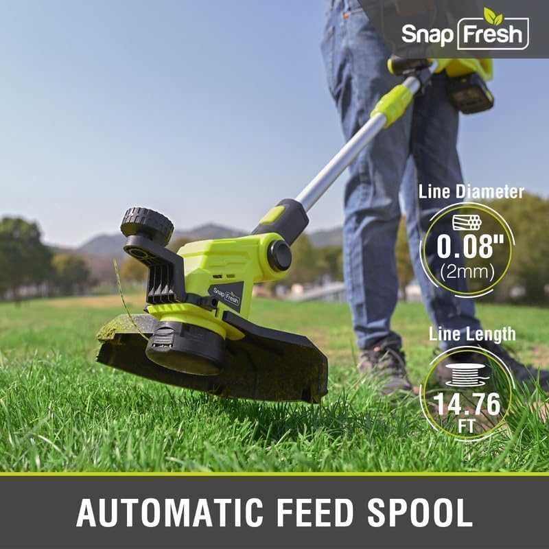 SnapFresh Weed Wacker 12" Cordless String Trimmer, 20v Electric Weed Eater/Whacker with Automatic Feed Spool, Weedeater with 2.0Ah Li-ion Battery & Charger, 2 in 1 Battery Edge Trimmer for Lawn/Grass