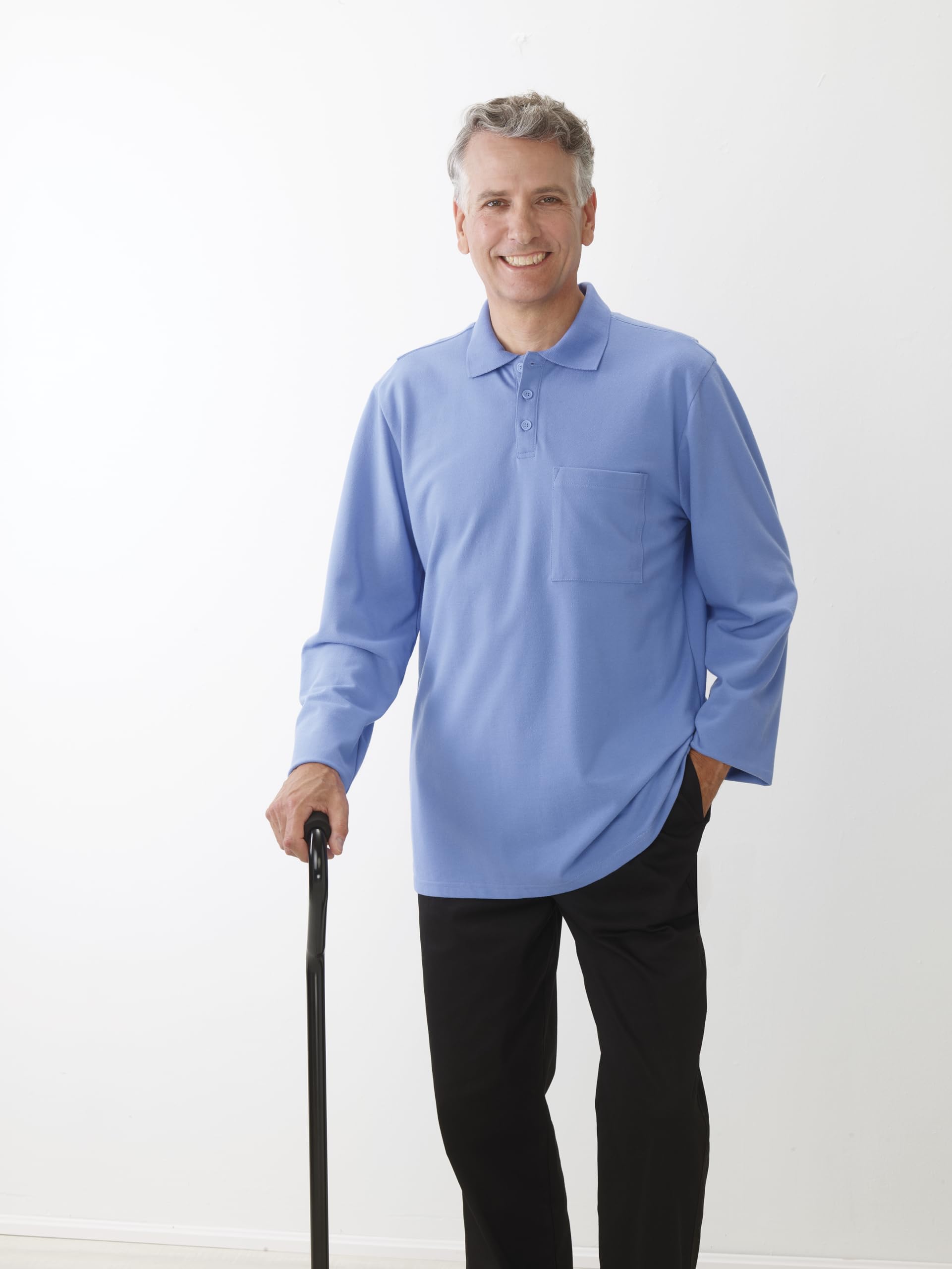 Silverts Men's Adaptive Open Back Polo Shirt with Long Sleeves - Cranberry SMA