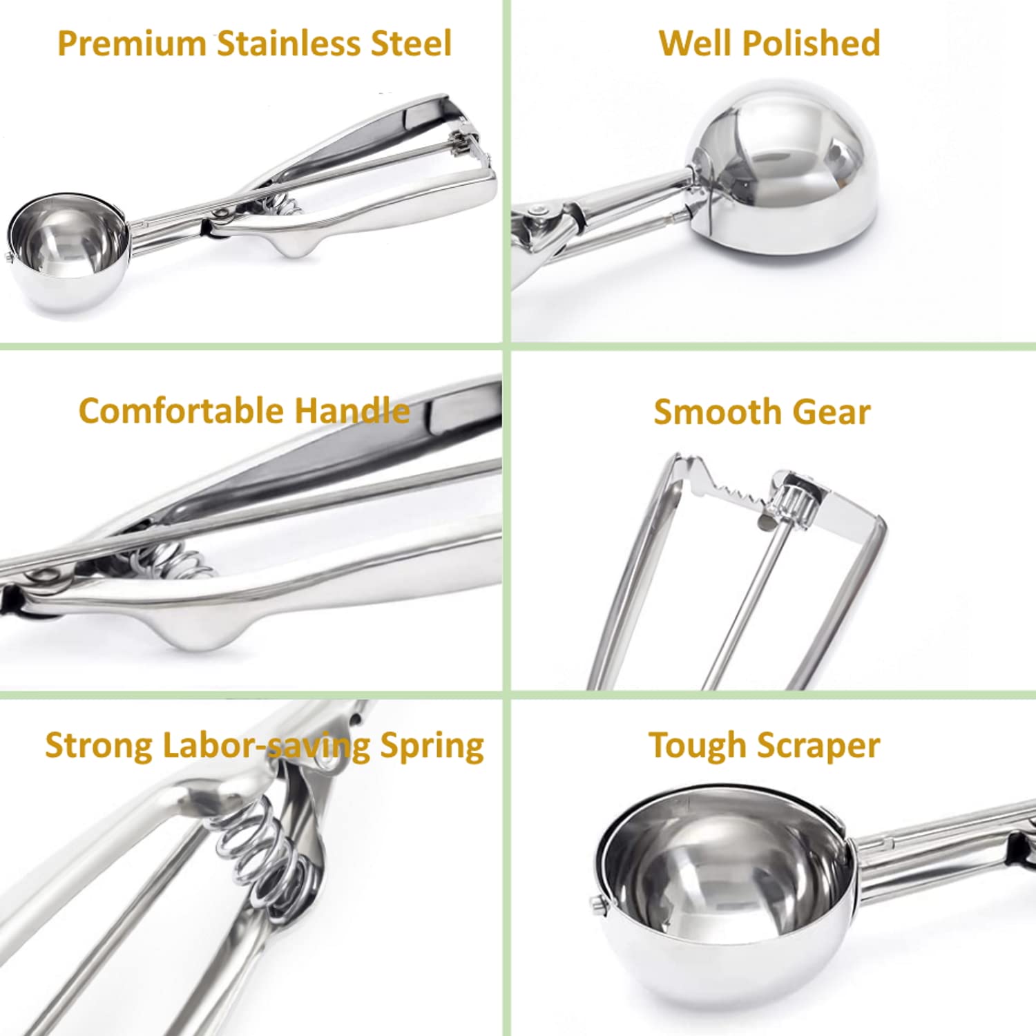 Ice Cream Scoop, 3Pcs Cookie Scoop Set, 18/8 Stainless Steel Cookie Dough Scoop, Cookie Scoops for Baking Set of 3, Ice Cream Scooper with Trigger Release, Cookie Scooper for Baking