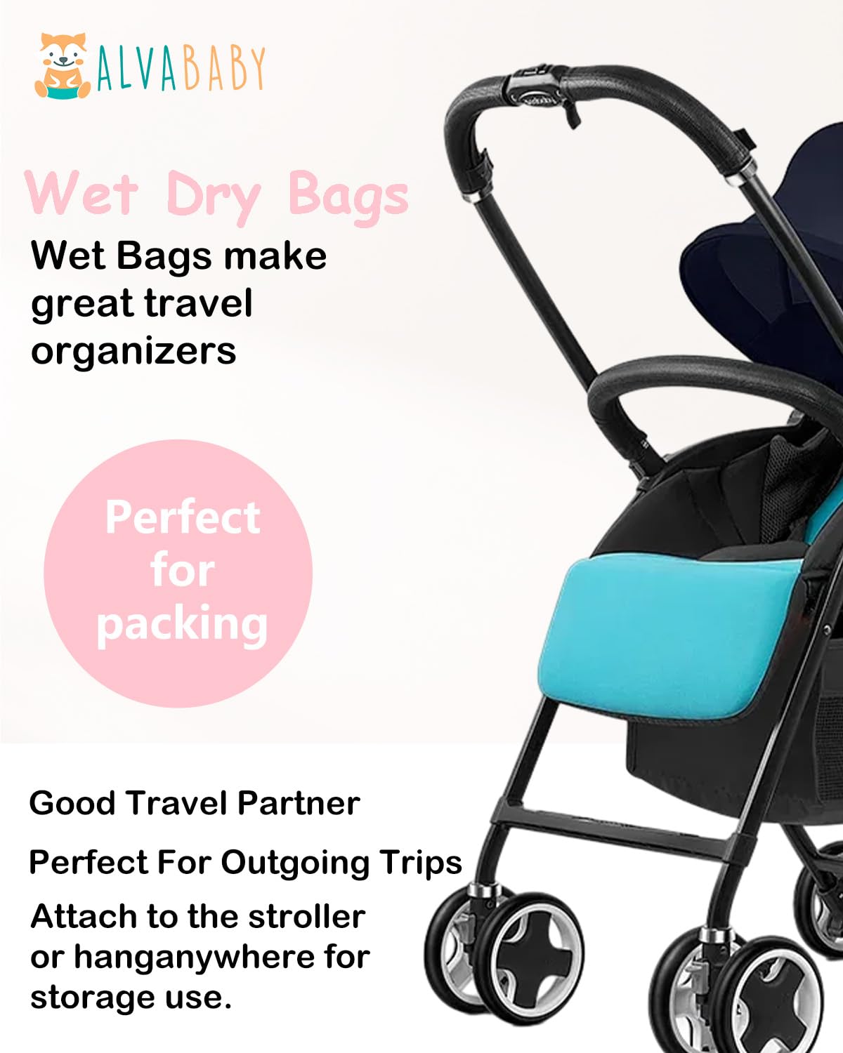 ALVA ALVABABY 2pcs Waterproof Wet Dry Bags,Reusable with Two Zippered Pockets,Baby Cloth Diaper,Travel,Beach,Pool,Daycare,Soiled Baby Items,Yoga Gym Bag,Swimsuits or Wet Clothes 2LW02
