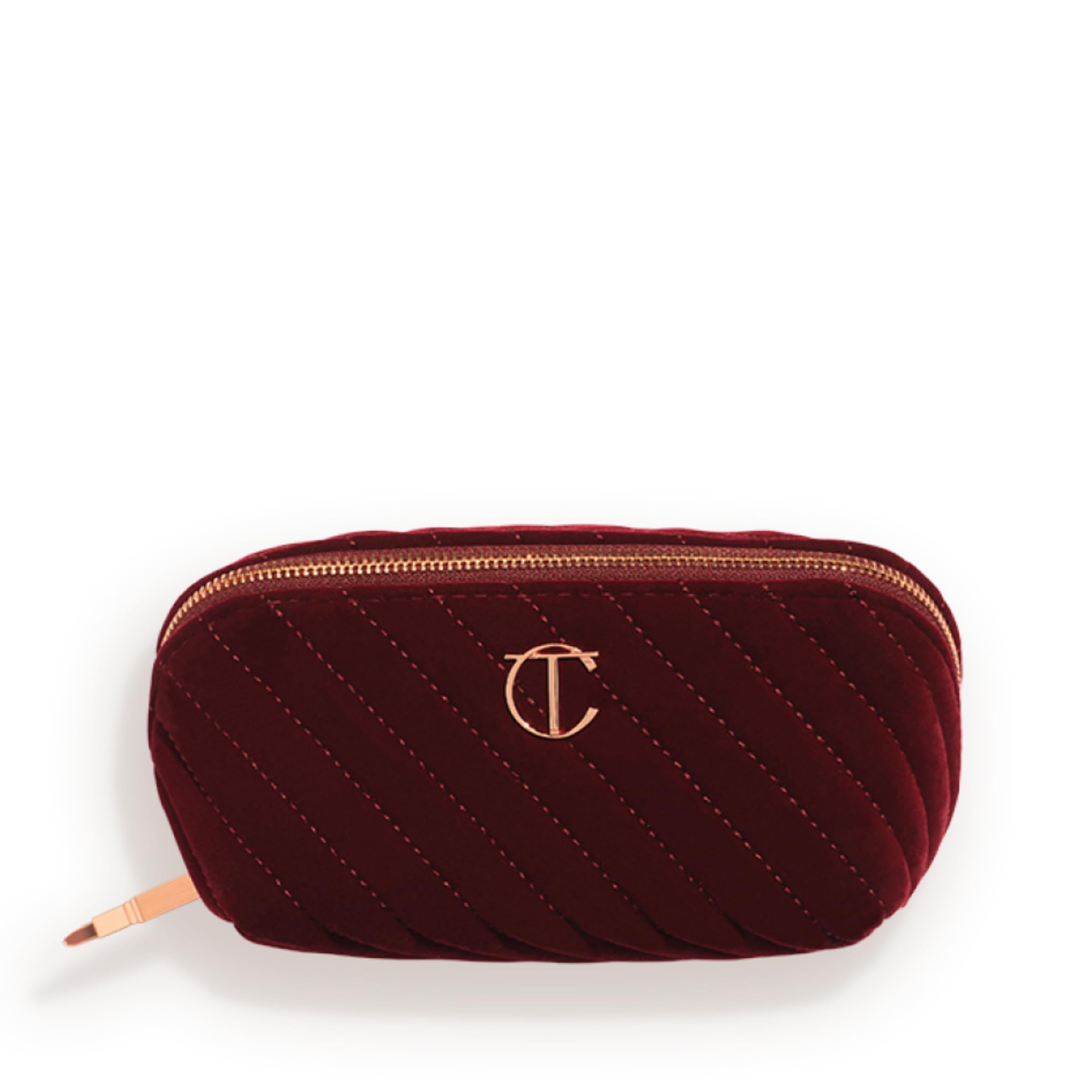 Charlotte Tilbury Medium Travel Makeup Bag of My Dreams - Quilted Velvet Skincare, Fragrance & Cosmetic Organizer with 3 Compartments & Zip Pocket - Iconic Night Crimson Toiletry Bag