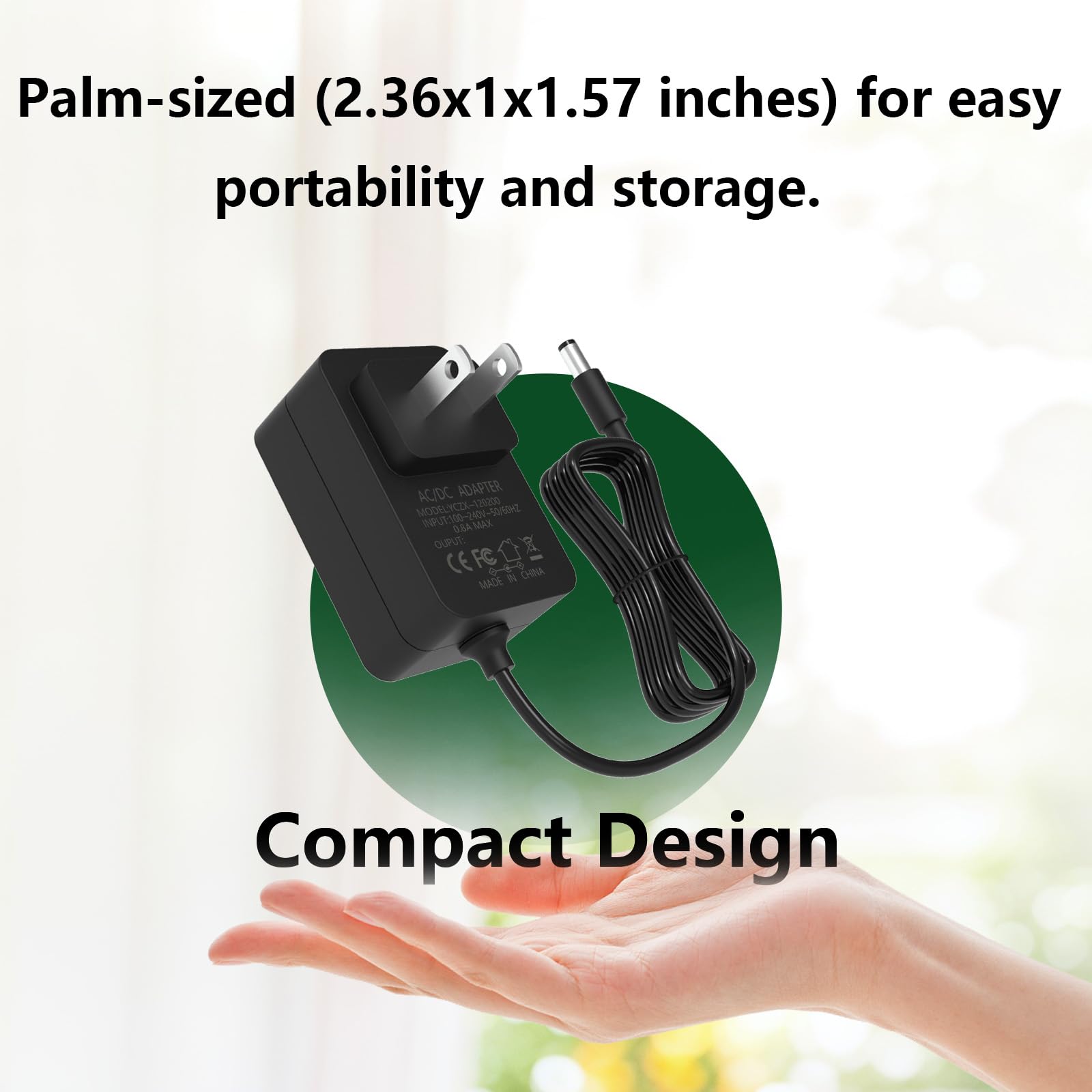 12V AC/DC Power Cord Charger for Shiatsu Neck and Back Massagers Compatible with Zyllion, Nekteck, Comfier, Resteck, Viktop, snailax shiatsu Neck and Back Massager