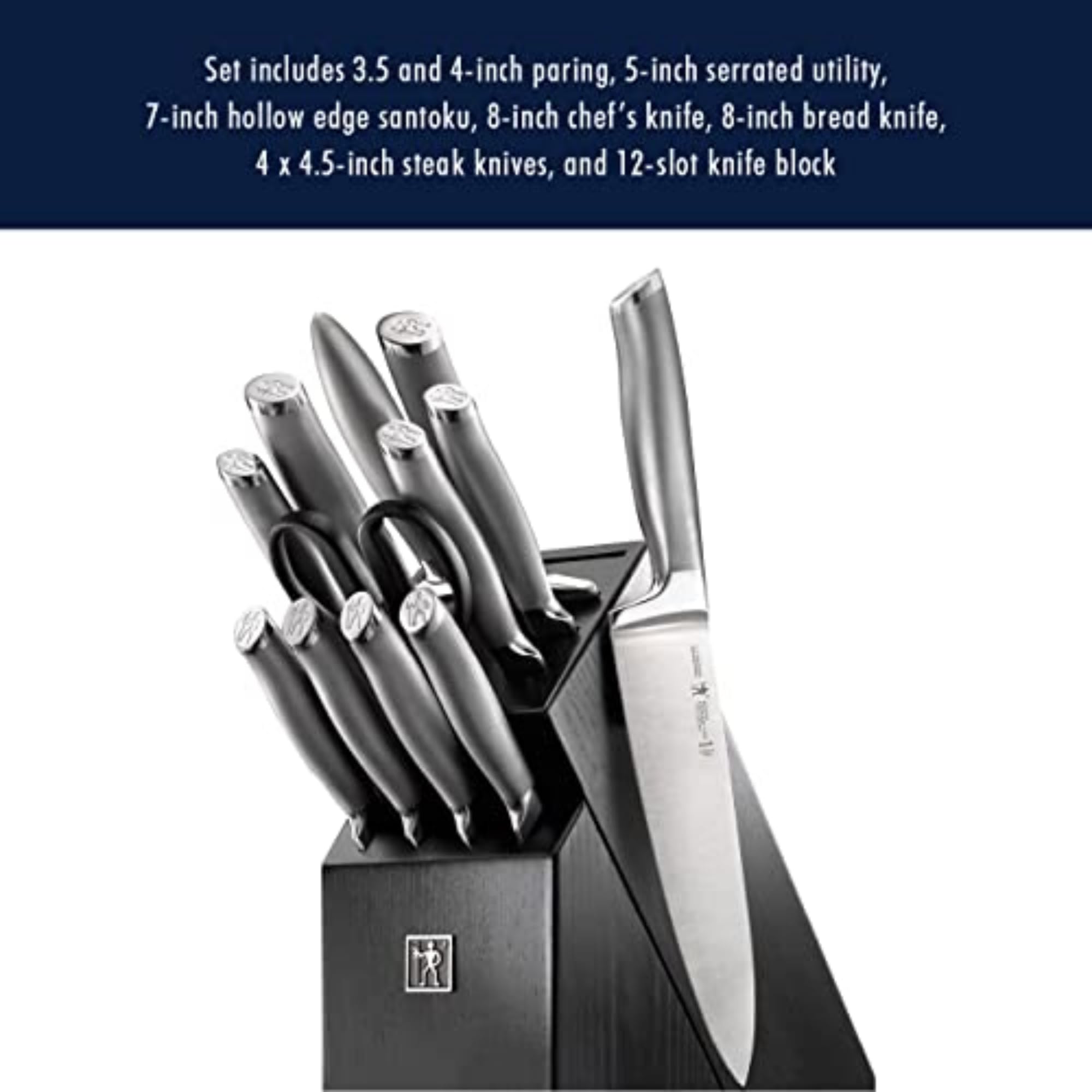 J.A. Henckels International Modernist Kitchen Knife Set with Block, 13-pc, Chef Knife, Knife Sharpener, Utility Knife, Black