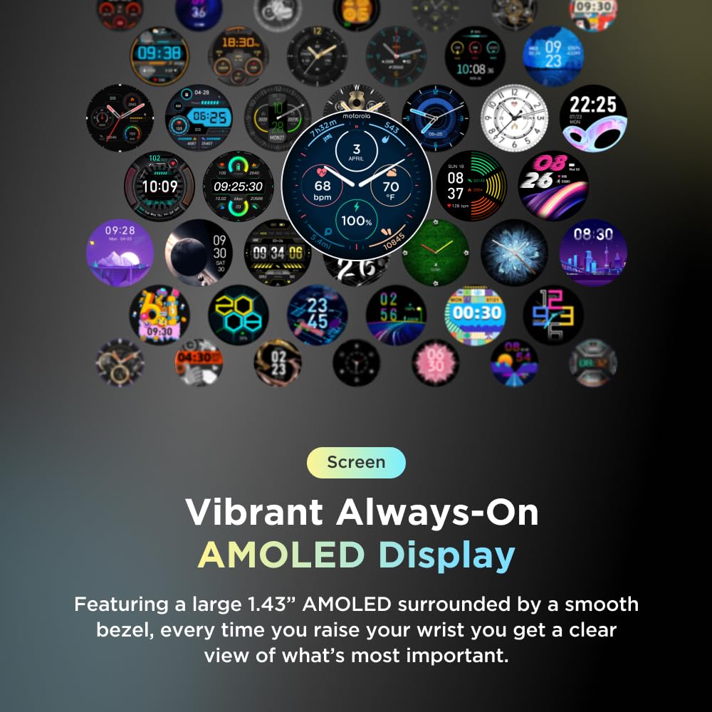 Motorola Moto Watch 120 - Premium Smartwatch for Men with AMOLED Display, 10-Day Battery, Heart Rate & SpO2 Tracking, Fitness & Health Monitoring, Compatible with Android and iPhone - Phantom Black