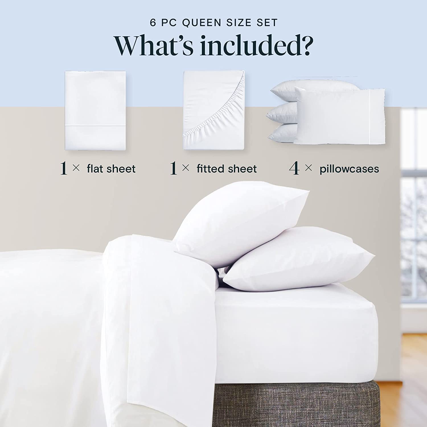 LuxClub 6 PC King Size Sheet Set Bed Sheets Deep Pockets 18" Wrinkle Free Cooling Bed Sheets Machine Washable Hotel Bedding Silky Soft - Snow White King
