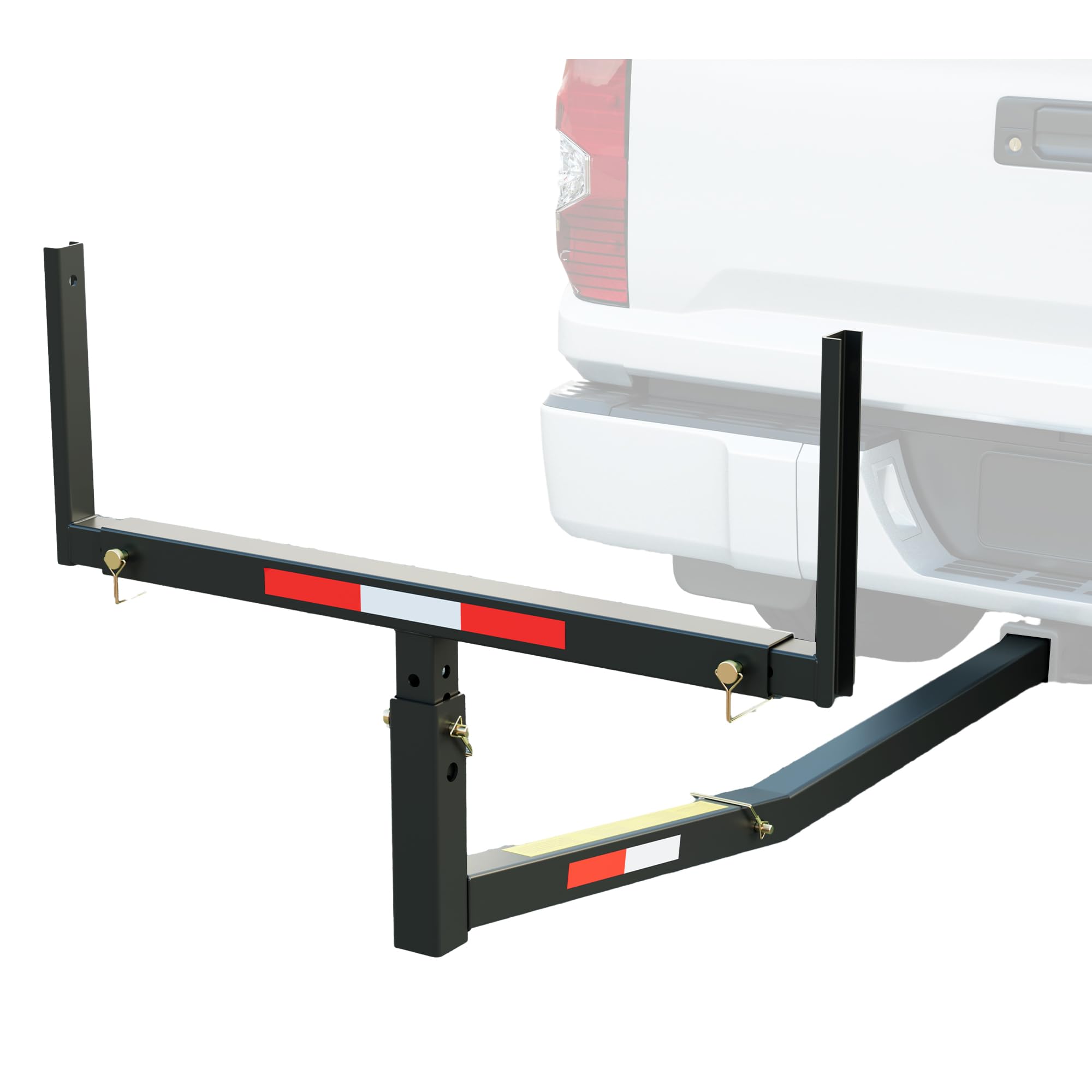 ECOTRIC Truck Bed Extender Pickup Truck Bed Hitch Mount Extension Rack SUV Lumber Ladder Canoe Boat Kayak Long Pipes w/Flag 750lbs Capacity