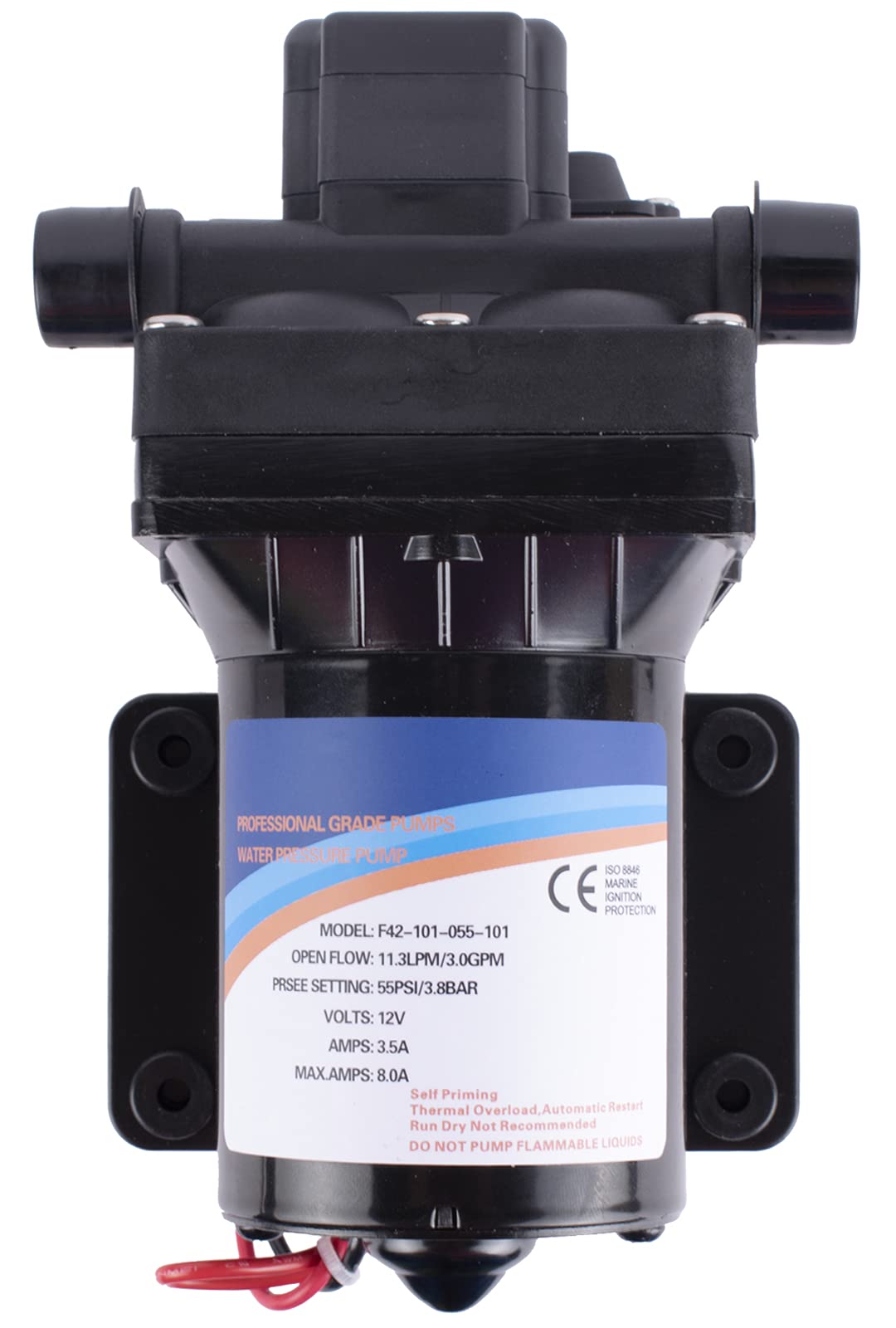 Water Pump 4008-101-E65 42-Series 12V 3.0GPM 55PSI Diaphragm Pump Compatible with RVs, Ships, Yachts, and Boats - Self-Priming 9.8 Feet