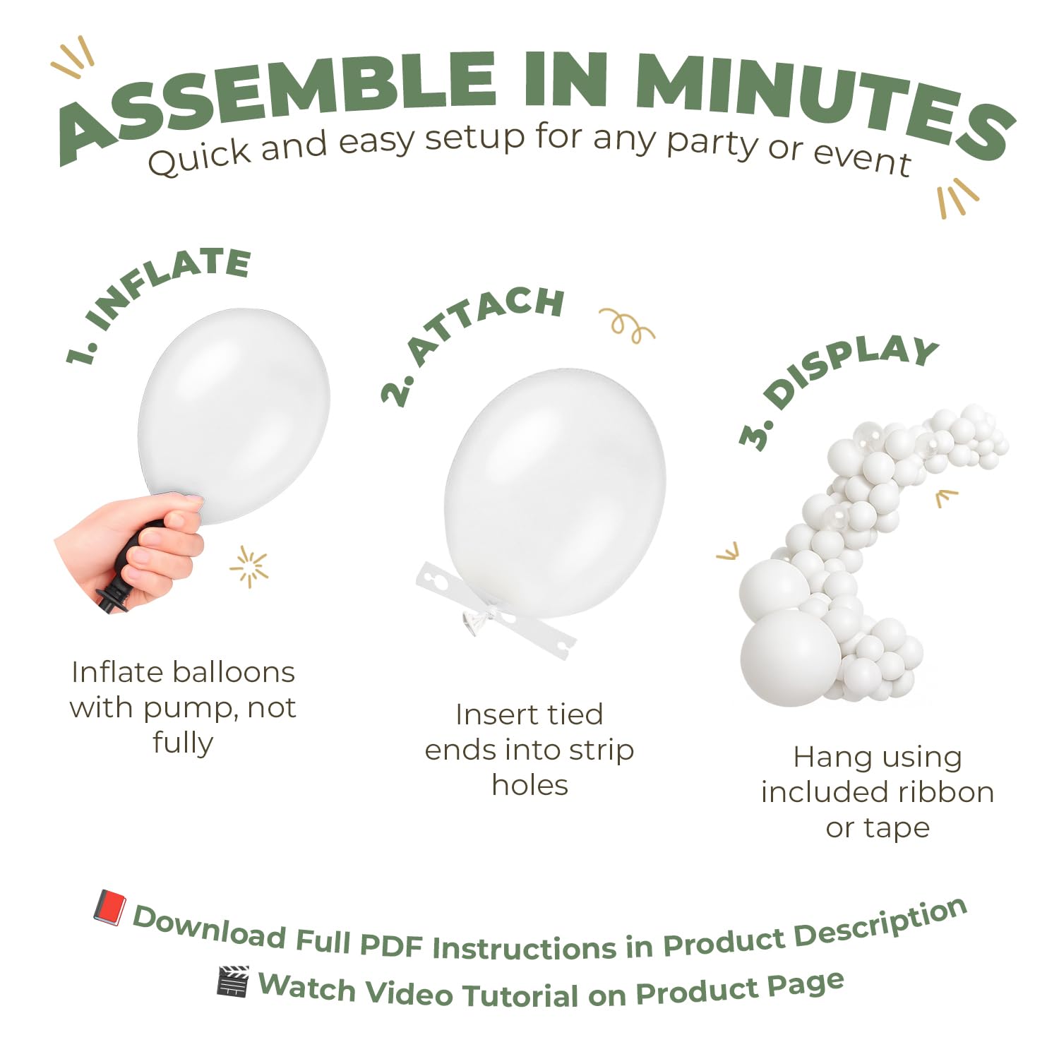 Balloon Garland Arch Kit – 146 Pcs Sage Green, White, Metallic Gold & Confetti Balloons for Baby Shower, Birthday, Gender Reveal, Wedding Party – DIY Kit by Vellax™