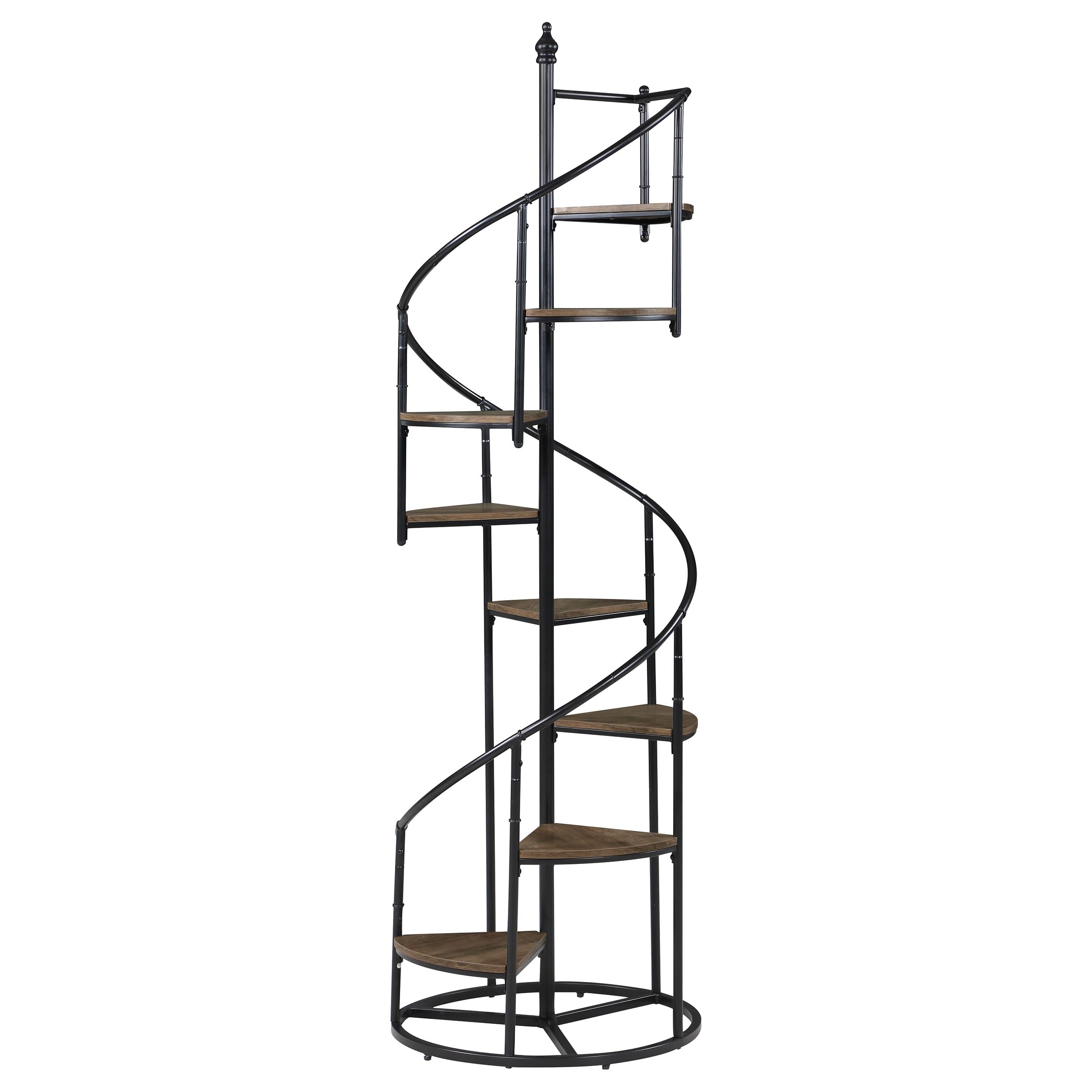 Coaster Home Furnishings - Roseglen - Metal & Wood - 8-Shelf Spiral Staircase Bookshelf with Triangular Shelves and Spiral Staircase Shelf - Home Office & Living Room - 69 Inch - Rustic Brown - 805675