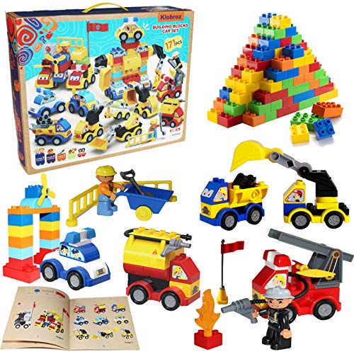 Klobroz Building Blocks for Toddlers 2-5, 171 Pieces Building Blocks Car Set for Kids Classic Large Building Bricks Compatible with All Major Brands Educational Toys Blocks for All Ages