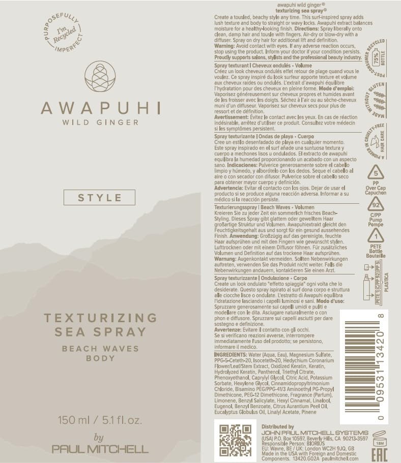 Awapuhi Wild Ginger by Paul Mitchell Texturizing Sea Spray, Creates Beach Waves, Adds Body, For All Hair Types, 5.1 fl. oz.