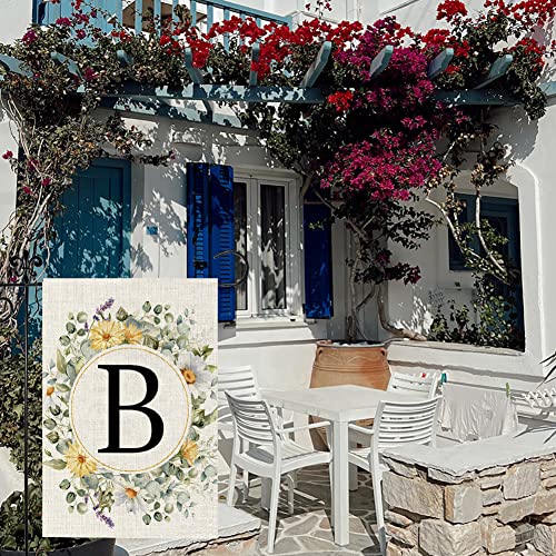 Monogram Letter E Garden Flag Summer Sunflower 12x18 Inch Double Sided Family Last Name Initial Yard Flags for Outside