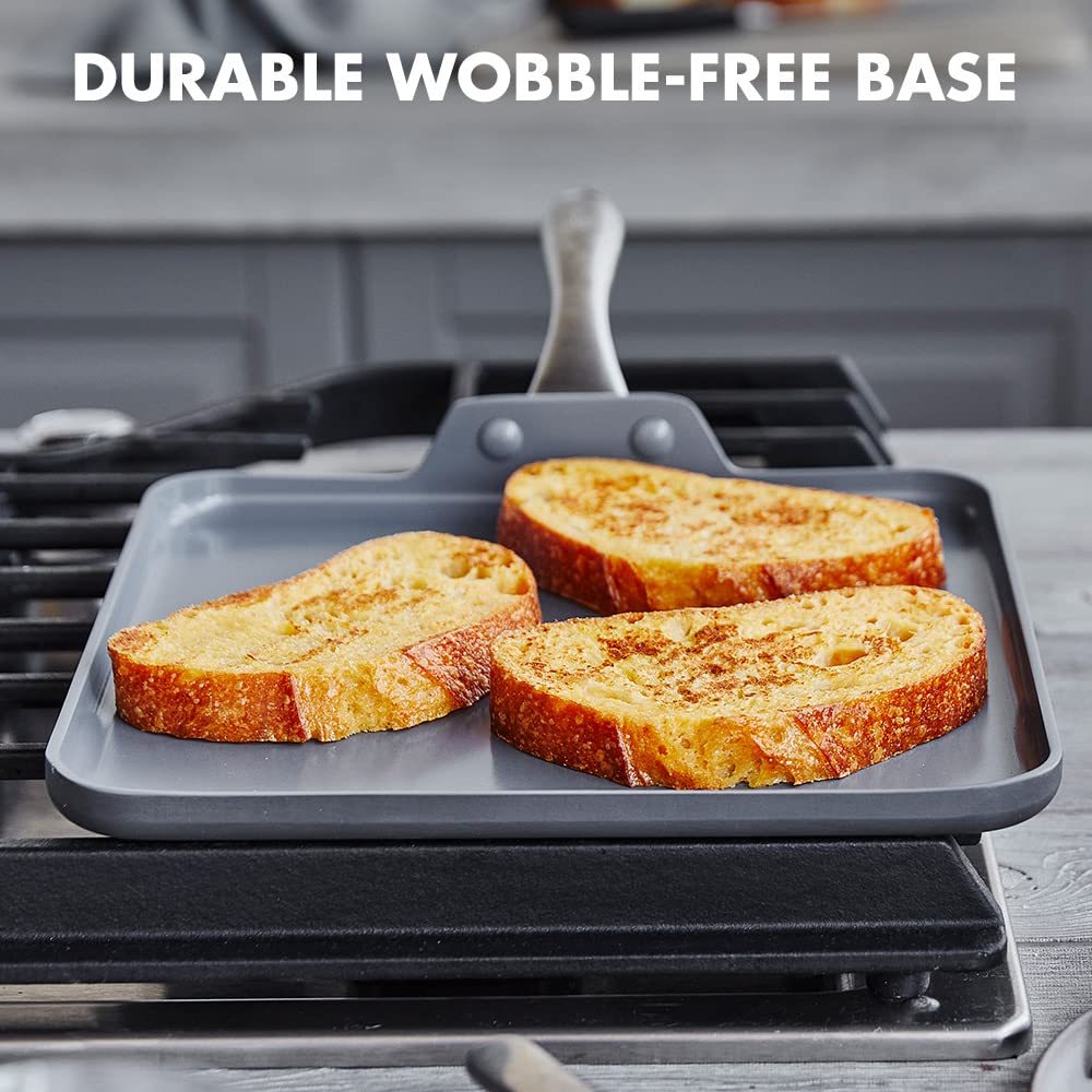 GreenPan Lima Hard Anodized 11” Square Griddle Pan, Ceramic Nonstick, PFOA PFAS-Free Nontoxic Pots and Pans, Oven & Broiler Safe, Stainless Steel Handle, Cookware for Eggs & Omelet, Gray
