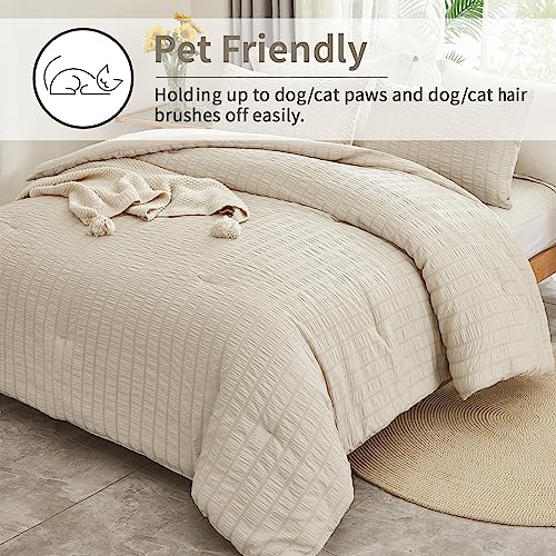 AveLom Seersucker Queen Comforter Set, 90x90 inches, 3 Pieces - Light Gray, 100% Microfiber, Soft Washed, Down Alternative, Chic Seersucker Design, Easy Care, Pet Friendly