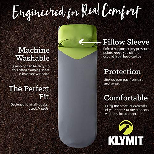 Klymit Static V Sheet, Sleeping Pad Cover, Green/Gray, Regular