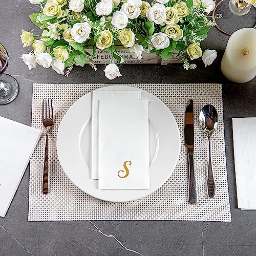 Luxenap 15.8 X 7.9 Inch Linen-Feel Guest Towels, 2000 Lettered Hand Towels - Gold Letter 'G', Cursive Font, White Paper Dinner Napkins, airlaid, For Restrooms And Tables - Restaurantware
