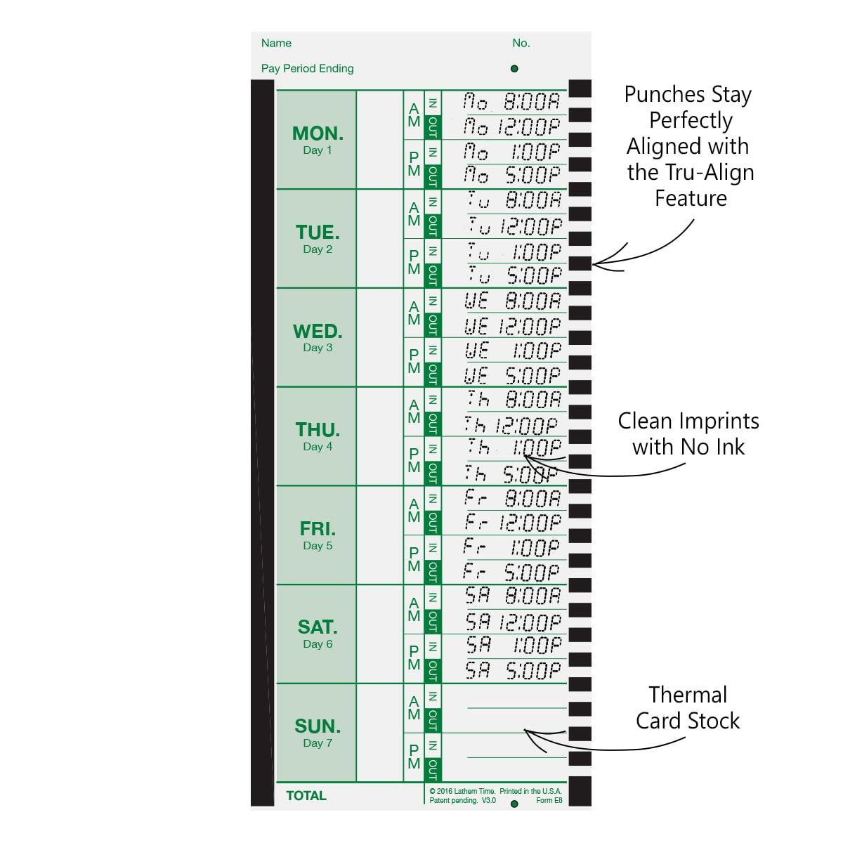 Lathem Weekly Thermal Print Time Cards, Single Sided 2100HD and 800P Time Clocks, 9", 100 Pack (E8-100)