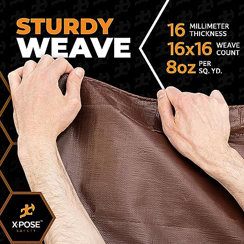 20' x 20' Super Heavy Duty 16 Mil Brown Poly Tarp Cover - Thick Waterproof, UV Resistant, Rip and Tear Proof Tarpaulin with Grommets and Reinforced Edges - by Xpose Safety