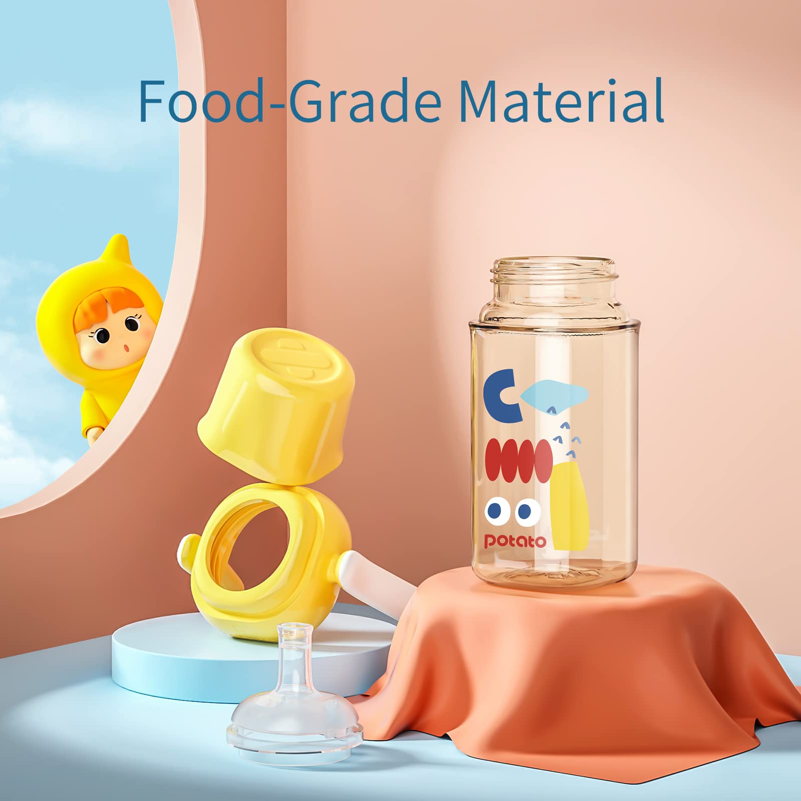 POTATO Sippy Cup For Toddlers with Straw Spill Proof, PPSU Learner Cup with Handle for Baby 1 year old, Water Bottle with weighted ball, 10 Ounce Red