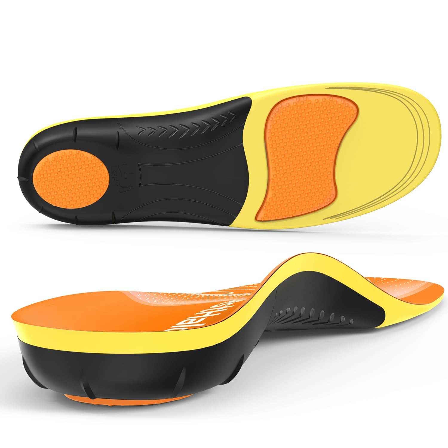 BestHalo Plantar Fasciitis Insoles - High Arch Support Inserts, Gel Cushion, Relief for Flat Feet - 220+ lbs Orthotics Insoles Ideal for Work Boots (Orange, Men 9-10.5 | Women 10-11.5)