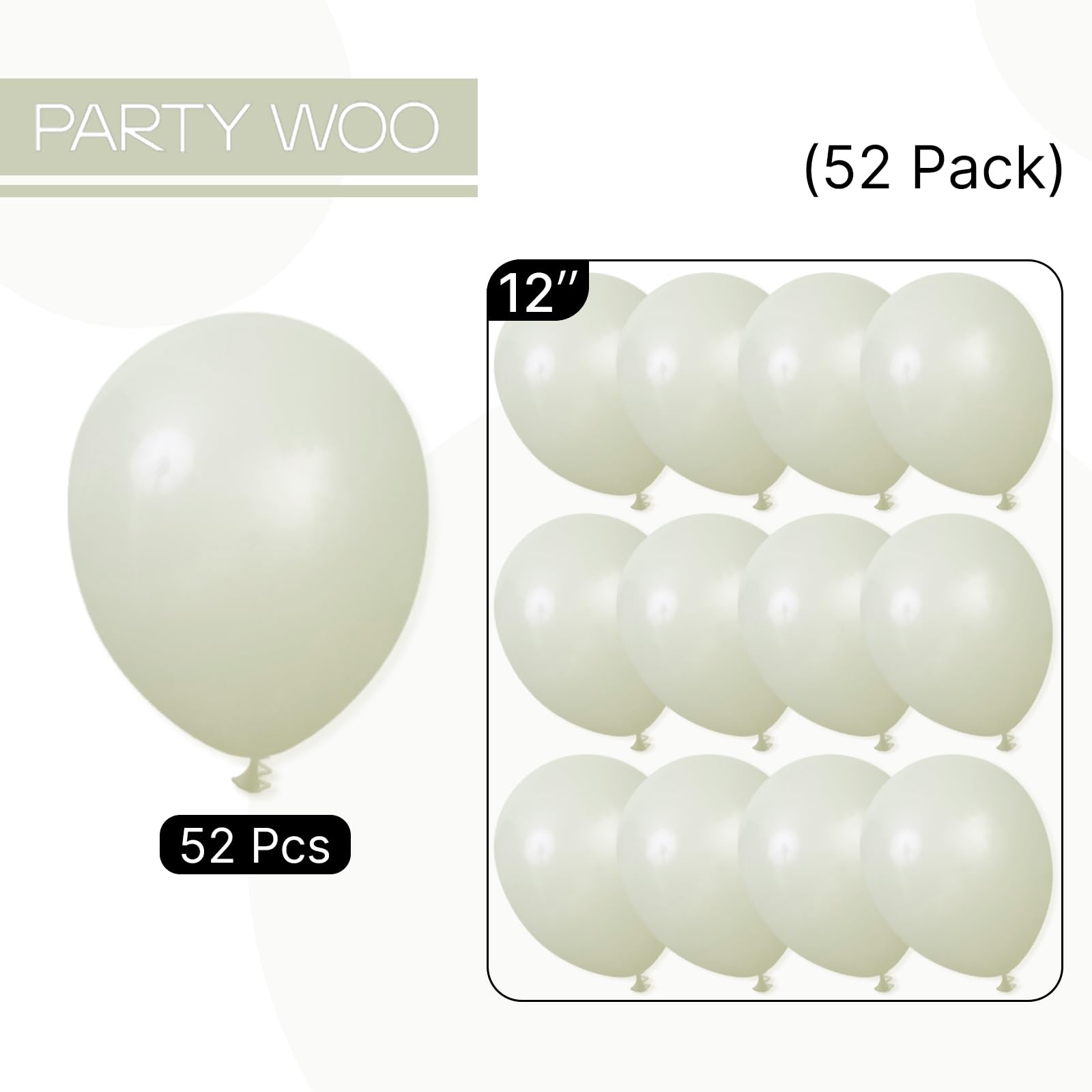 PartyWoo Sage Green Balloons 52 pcs 12 Inch Dusty Green Sage for Olive Green Party Decoration Birthday Graduation Safari Jungle Forest Baby Shower Party Decorations Green-F32