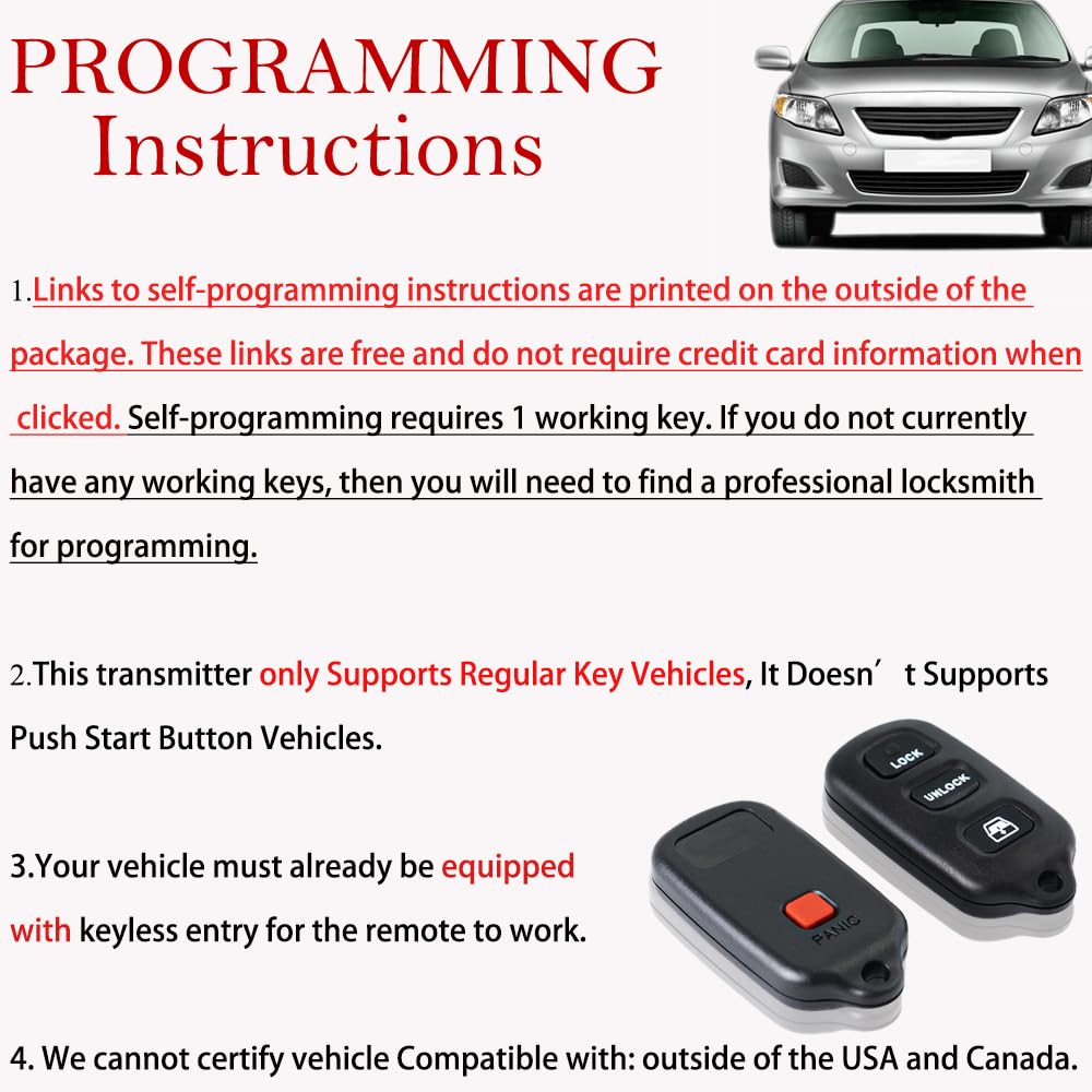 Key Fob Remote Replacement Fits for Toyota 4Runner 1999 2000 2001 2002 2003 2004 2005 2006 2007-2009/Sequoia 2001-2007 HYQ12BBX Keyless Entry Remote Control HYQ12BAN/HYQ1512Y/89742-35050(Pack of 2)