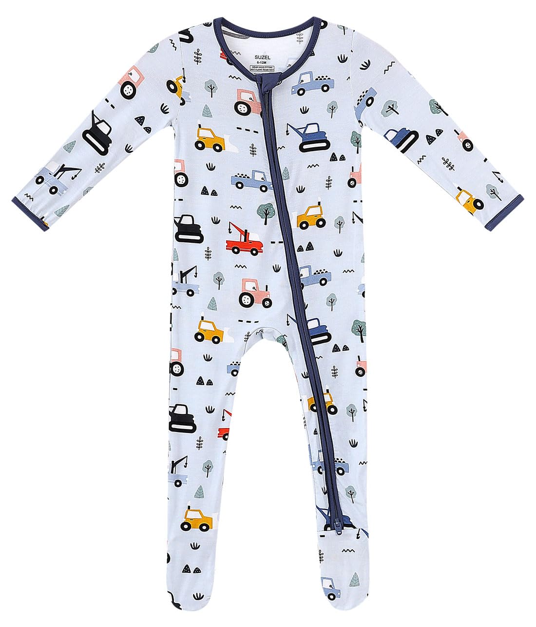 SUZEL Viscose from Bamboo Baby Footed Pajamas - Baby Infant Boys Girls One Piece Romper - Sleep 'N Play PJs - 0-24 Months (Construction Vehicle, 3-6M)