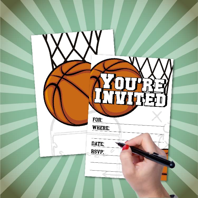 VNWEK Basketball Birthday Party Invitations With Envelopes,Basketball Sports Player Double-sided Printed Birthday Party Invitation Invite Cards for Boys Girls,Basketball Birthday Invites(20 Sets)