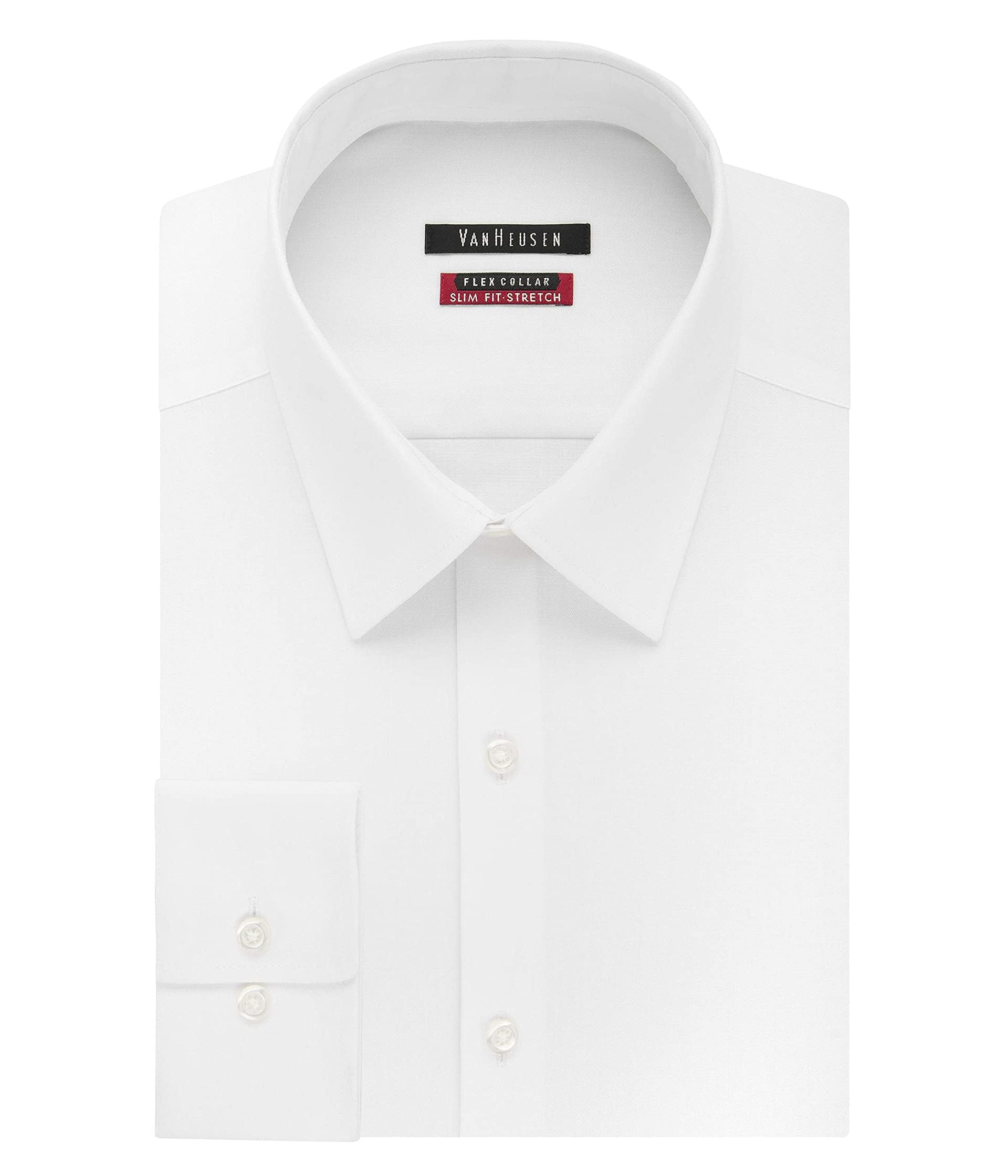 Van Heusen mens Slim Fit Flex Collar Stretch Solid Dress Shirt, White, 16.5 Neck 32 -33 Sleeve US