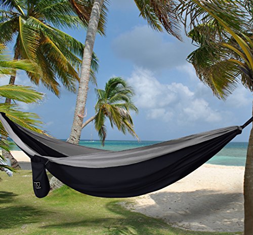 Gold Armour Camping Hammock - XL Double Hammock Portable Hammock Camping Accessories Gear for Outdoor Indoor with Tree Straps, USA Based Brand (Midnight Black)