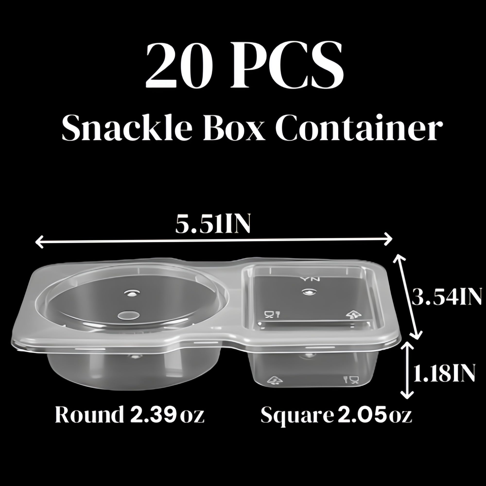 20-Pack Snack Containers with Lids, Disposable Double Compartment Sauce Cups, Portable Plastic Boxes for Snacks, Dips, Meal Prep, Portion Control, School, Office, Camping & Travel