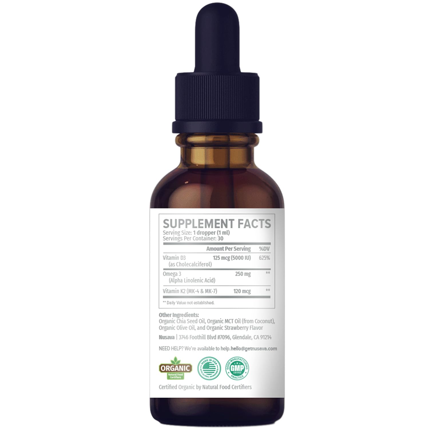 (2 Pack) Organic Vitamin D3 K2 Drops 5000 IU with MCT Oil Omega 3 - Maximum Strength Liquid D3 with No Fillers, Non-GMO for Faster Absorption, Immune Support (Strawberry, 2 Fl Oz)