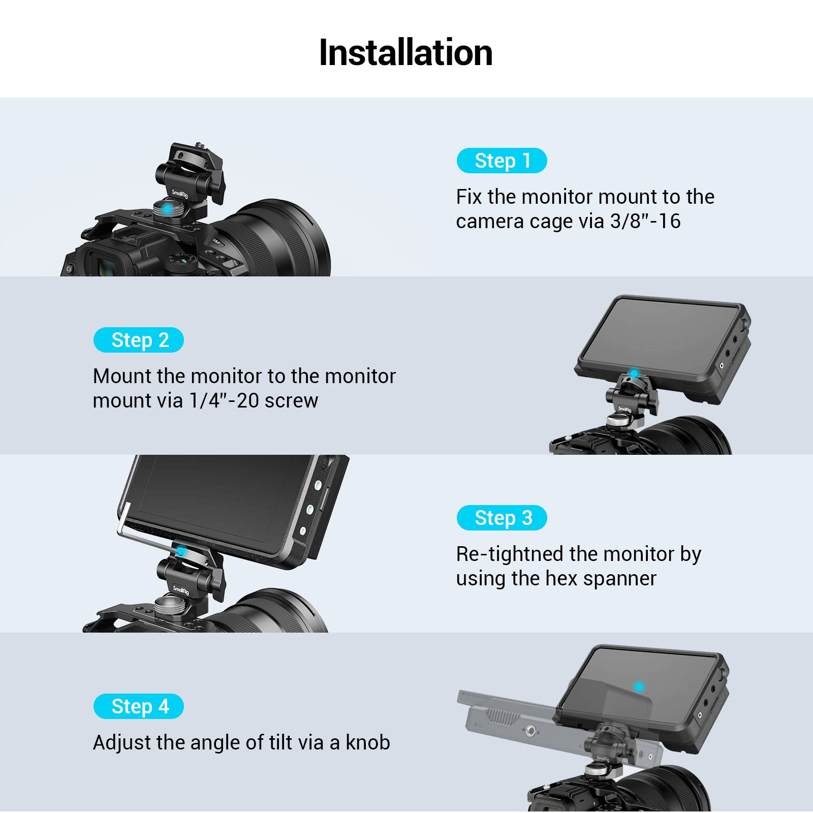 SmallRig Adjustable Camera Monitor Mount for ARRI-Style (Upgrade), 360° Swivel and 180° Tilt Monitor Holder Anti-Twist Support 5” and 7” Field Monitor