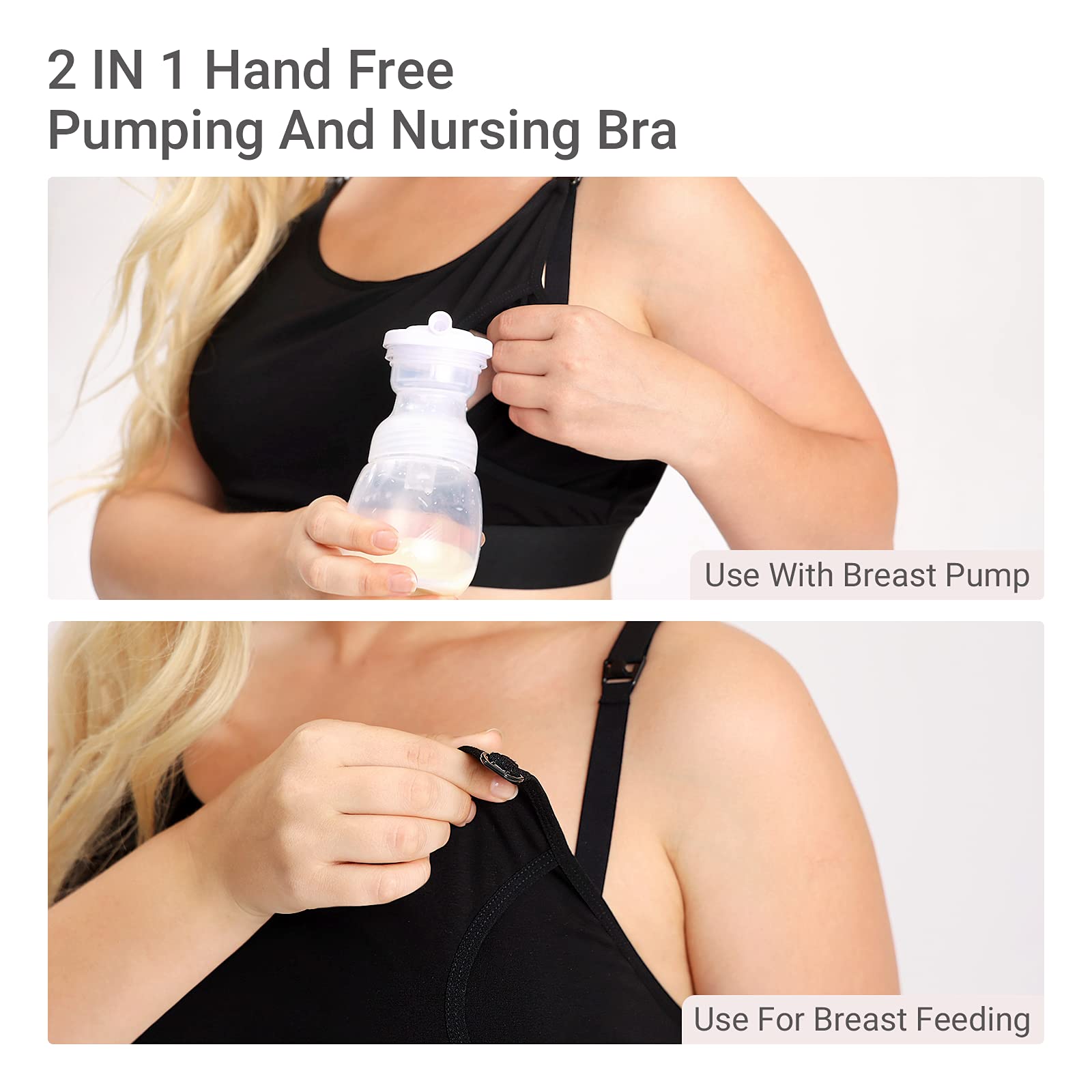 Momcozy Hands Free Pumping Bra, Adjustable Breast-Pumps Holding and Nursing Bra, Suitable for Breastfeeding-Pumps by Lansinoh, Philips Avent, Spectra, Evenflo and More(Black, Medium)