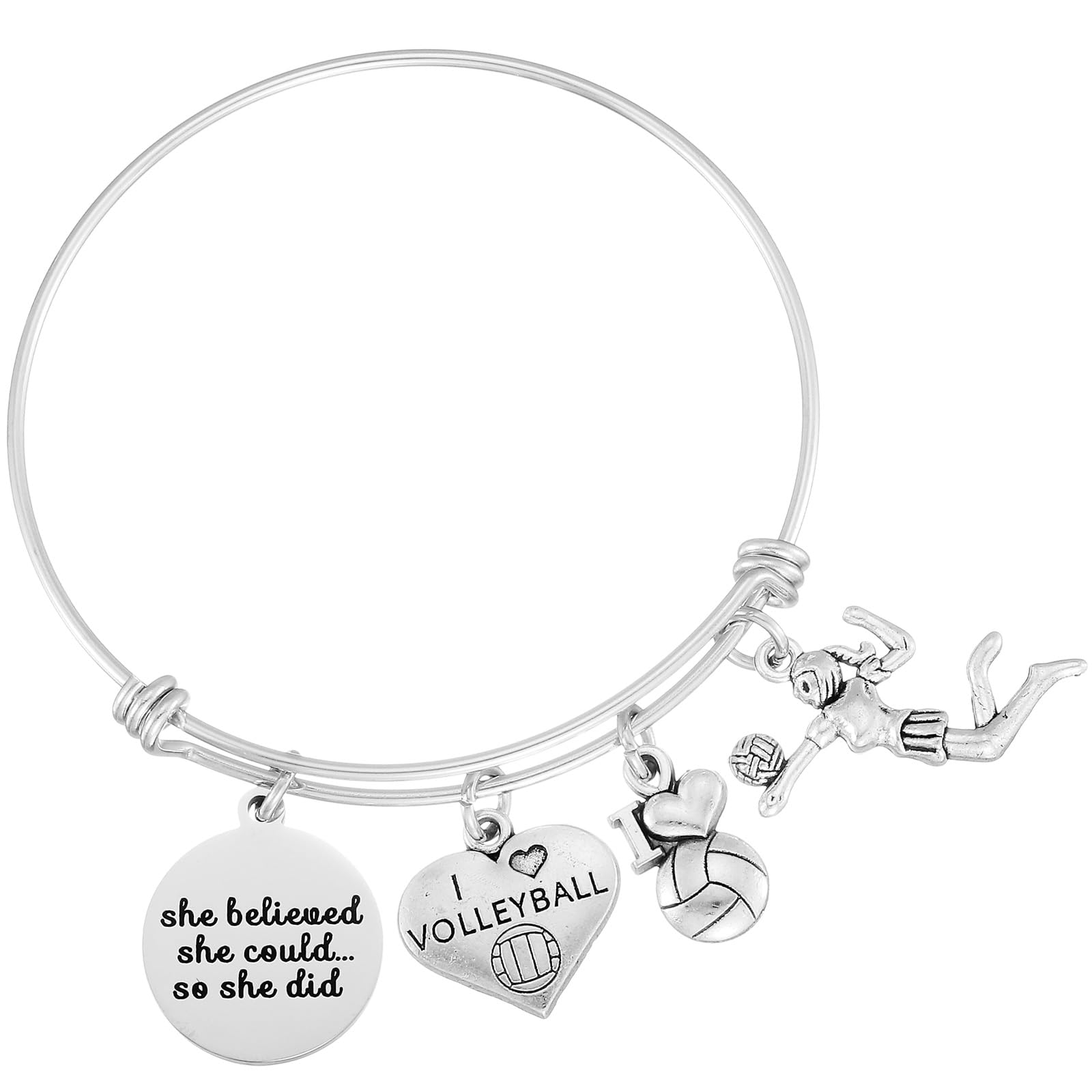 Kivosliviz Volleyball Charm Bangle Bracelet Volleyball Inspirational Jewelry Volleyball Gifts for Female Volleyball Players