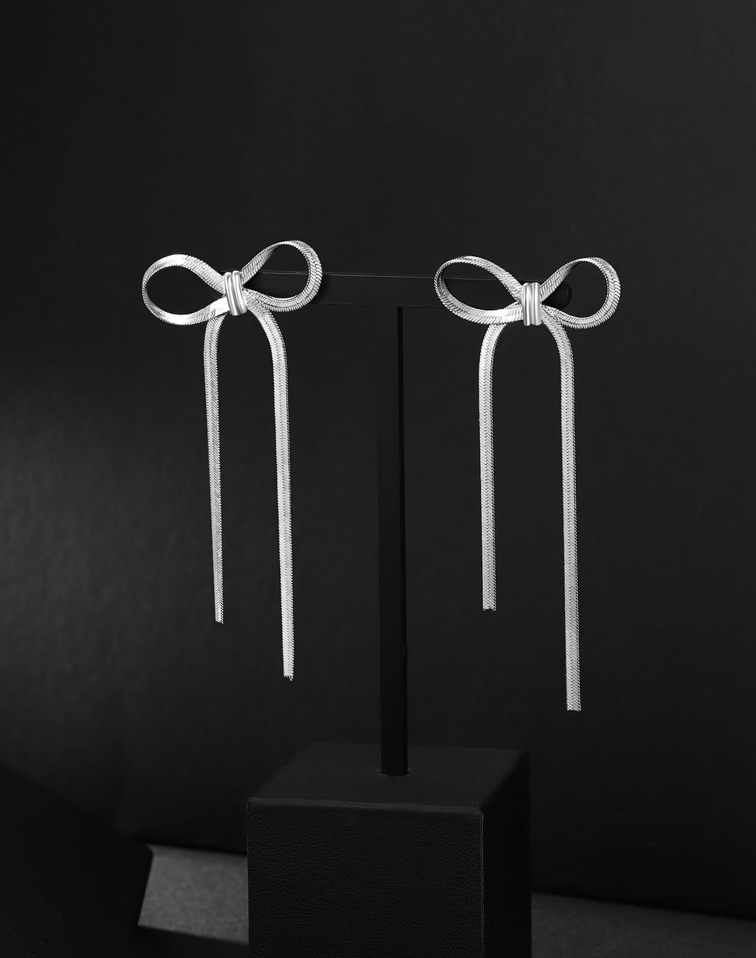 LOKLIFFAI 925 Sterling Silver Bow Drop Dangle Earrings for Women Girls Long Tassel Chain Earrings Wedding Statement Jewelry (silver bow)