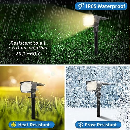WENATY Solar Spot Lights Outdoor Waterproof IP65, 2 Pack Landscape Spotlights with 46 LEDs, 3 Modes Auto On/Off Solar Powered Flood Lights for Outside Pathway, Yard, Garden, Walkway (Warm White)